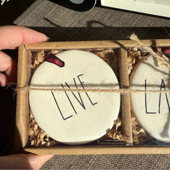 NEW 3 Pc SET Rae Dunno Adorable White Ceramic Ornaments - LIVE - LOVE - LAUGH - Picture 8 of 8